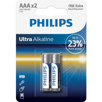 Батарейка Philips Ultra Alkaline AAA BLI 2 (LR03E2B/10)