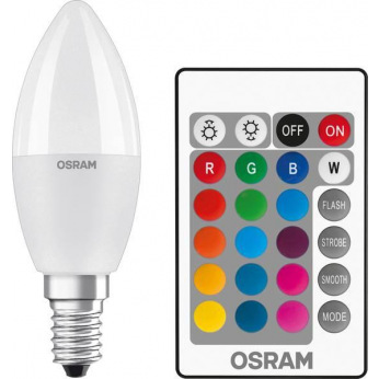 Лампа світлодіодна OSRAM LED STAR Е14 5.5-40W 2700K+RGB 220V В35 пульт ДУ (4058075144309)