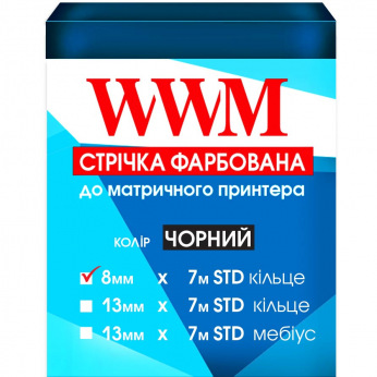 Стрічка фарбуюча WWM 8мм х 7м STD кільце Refill Black ( R8.7S)